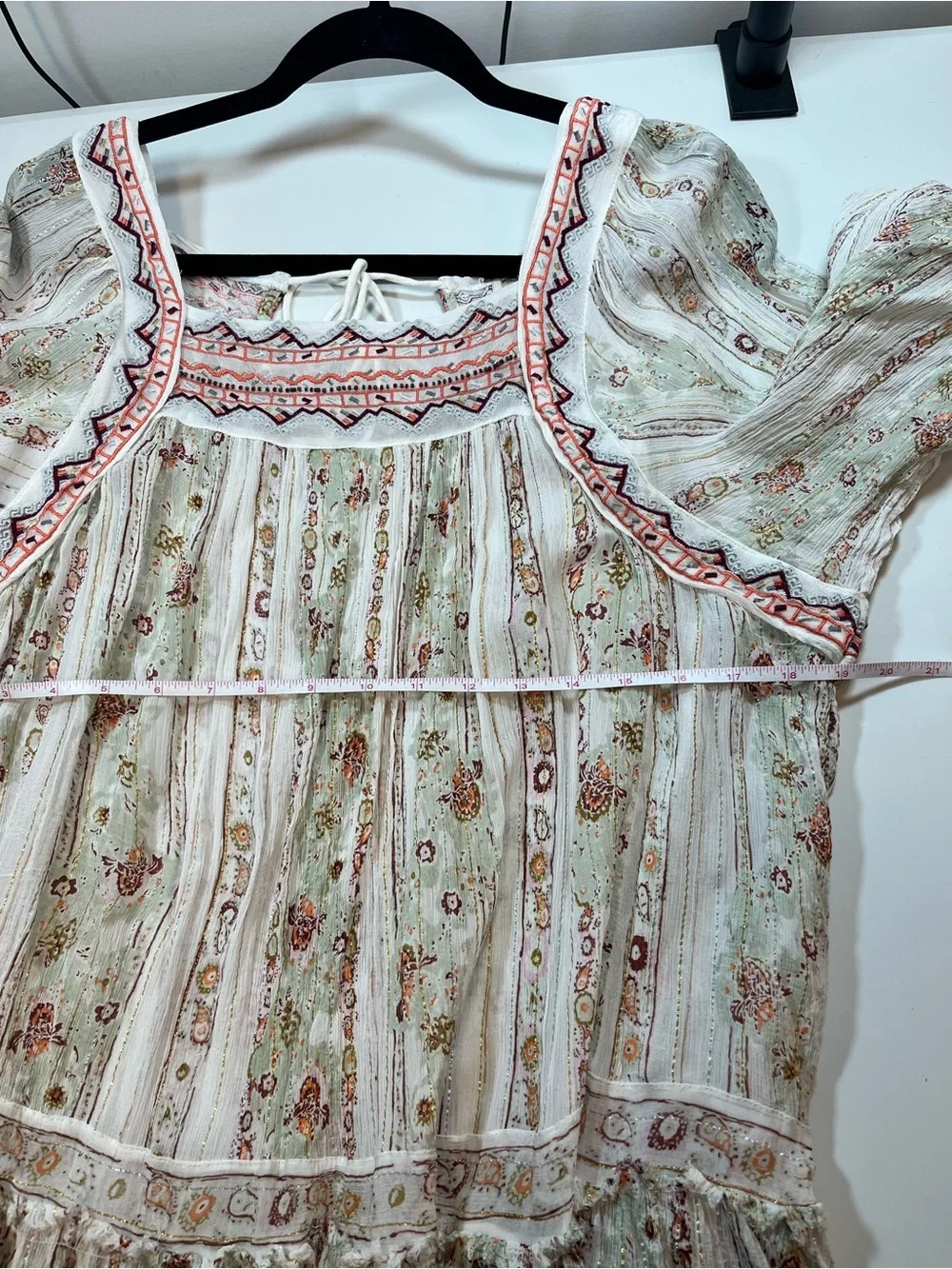 Free People Embroidered Floral Boho Mini Dress Tunic Size M